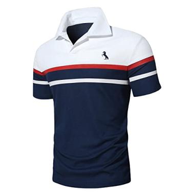 Imagem de SOLY HUX Camisa polo masculina de golfe colorida camiseta de manga curta casual para trabalho, Azul-marinho e branco, XXG