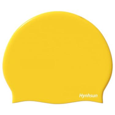 Imagem de Hynhsun Touca de natação de silicone unissex clássica para mulheres e homens, flexível, unissex, impermeável, treinamento intensivo, confortável, antiderrapante (amarelo de limão)