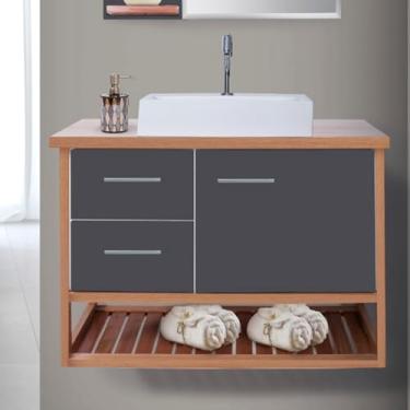 Imagem de Gabinete Toucador Para Banheiro Pretty 84cm Com Cuba Branco/Grafite