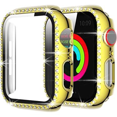 Imagem de Capa protetora rígida compatível com Apple Watch 40 mm e 44 mm com diamantes brilhantes e diamantes brilhantes para iWatch SE séries 6 5 4 (ouro, 44 mm)