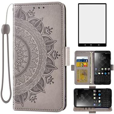 Imagem de Asuwish Capa carteira compatível com BlackBerry KEYone, protetor de tela de vidro temperado, porta-cartão de crédito, flip bolsa, alça de pulso, suporte para celular KEY1 Key 1 One BBB100-1 masculino,