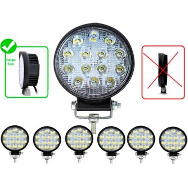 Imagem de Combo Kit 6 Farol De Milha 14 Leds Branco Frio Redondo 42w 12v/24v Aux