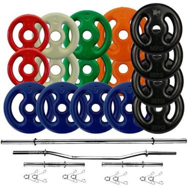 Imagem de Kit Anilhas Emborrachadas 80 Kg + 4 Barras Com Presilhas - CIUZE