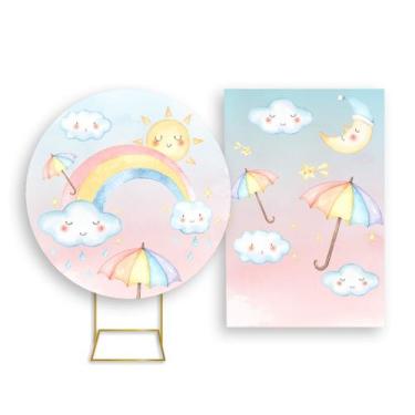 Imagem de Painel De Festa Redondo 1,50x1,50 + Painel Vertical 1,50x2,20 - Chuva 
