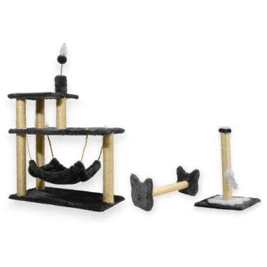 Imagem de Arranhador Para Gatos 3 Plataformas Rede E Brinquedos Poste P Torre Si