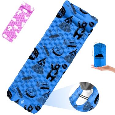 Imagem de Almofada de dormir inflável para crianças e jovens | Bomba embutida, almofada de dormir ultraleve com travesseiro para acampamento, festa do pijama e viagens, tapete grosso para berço infantil – Tema