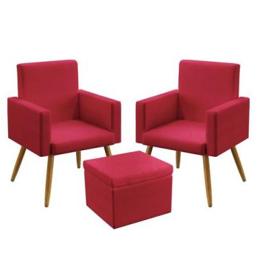 Imagem de 2 Poltronas Nina Estofada Sem Rodapé Com Puff Quasar Sued Vermelho Ara