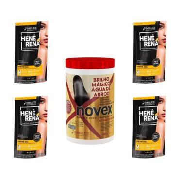 Imagem de Hene Em Gel Rena Preto Cafe 04x180gr Pouch+Brilho Magico Agua de Arroz