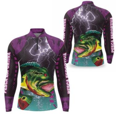 Imagem de Camisa Pesca Manga Longa esportiva Tecido Com Protecao Solar UV 50 Cam