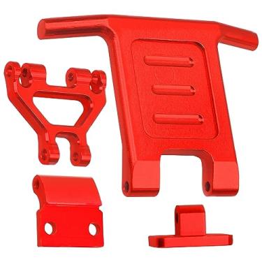 Imagem de ShareGoo Aluminum Alloy Front Bumper & Rear Wing Compatible with WLtoys 144001 144010 124016 124017 124018 124019 RC Car Upgrade Parts (Red)