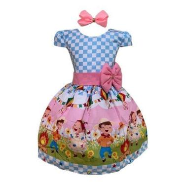 Imagem de Vestido Infantil Temático Festa Junina Azul E Rosa - PEQUENOS ENCANTOS