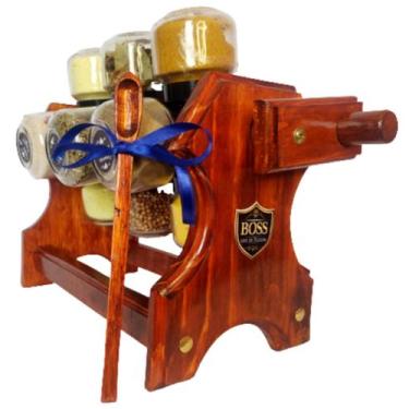 Imagem de Porta Temperos e Condimentos  Giratório em Madeira Maciça - Boss Arte 