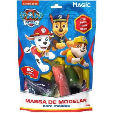 Imagem de Massinha de Modelar 12 Cores + 6 Moldes 300g Patrulha Canina Azul - Ma