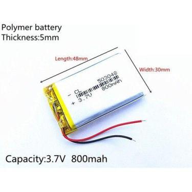 Imagem de Bateria 3,7v 5mm X 30mm X 48mm 503048 2 Fios 800mah - KMIG