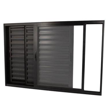 Imagem de Janela Veneziana em Alumínio Preto 120x120x10 cm 3 Folhas Móveis VL No