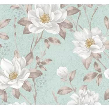 Imagem de Papel De Parede Floral Branco Fundo Verde Água - Banner Bani