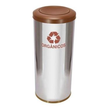 Imagem de Lixeira De Aço Inox 30l Com Tampa Plastica Meia Esfera - JSN, Cinza