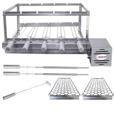 Imagem de Combo Grill Inox 5 Espetos Giratórios + Acessórios  Churrasqueira de Q