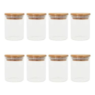 Imagem de Kit 8 Pcs Pote De Vidro Com Tampa De Bambu Hermético 200Ml - Kadê