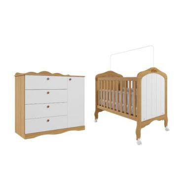 Imagem de Berço e Cômoda Provençal Encanto Permobili MDF, Nature Branco