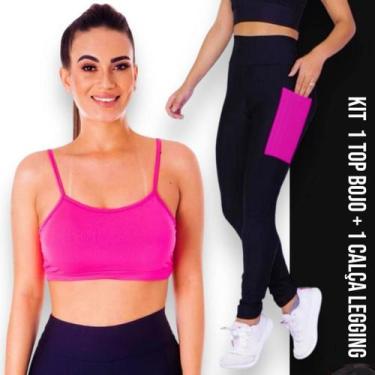 Imagem de Conjunto Top fitness ALÇA FINA bojo Feminino + Calça LEG LEGGING BOLSO