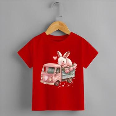 Imagem de Camiseta Infantil Menina Caminhão Rosa Coelhinho Personalizada 100% Al