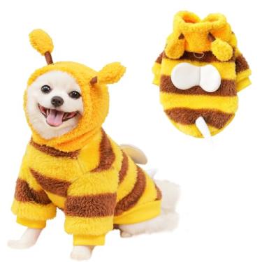 Imagem de ANIAC Moletom com capuz de lã para cães com anel D outono inverno roupas de cachorro para cães pequenos Bumblebee gato vestuário casaco clima frio engraçado cachorro fantasia de abelha para o Natal