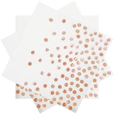 Imagem de Guardanapos de papel 13 x 13 em ouro branco e rosa para recepção de casamento, guardanapos descartáveis de bebidas em ouro rosa, pacote com 50 guardanapos de coquetel de ouro rosa para chá de panela,