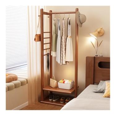 Imagem de Cabide de pé cabide de canto de madeira maciça para chão, quarto, roupa para casa, cabide de canto, cabide pequeno para apartamento, prateleira de armazenamento cabide de pé (Walnut)