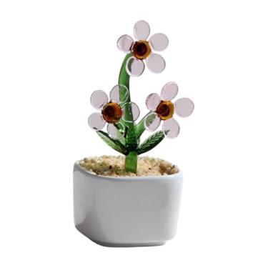 Imagem de IEUDNS Ornamento de flor de vidro Combattop Piece central de simulação moderna estátua em vaso para a sala de jantar de prateleira férias de quarto interno, Rosa