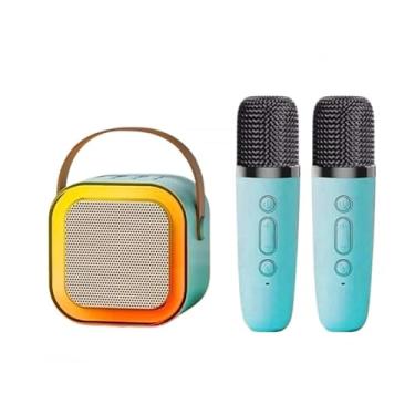 Imagem de Caixa de Som Bluetooth Karaokê Portátil com LED, 6W, 2 Microfones, Bateria 1200mAh (Azul)