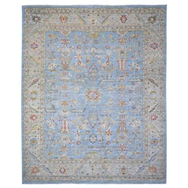 Imagem de Shahbanu Rugs Tapete oriental azul com nó fino Aryana Peshawar de lã pura GG (12'1"x14'15.2 cm)