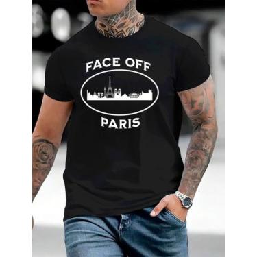 Imagem de Camiseta Masculina Paris Face Camisa Streetwear 100% Algodão - Algodão