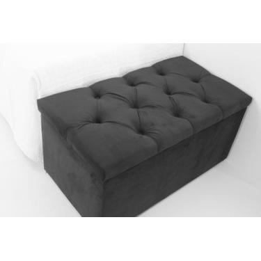 Imagem de Puff Baú Infantil Para Brinquedos 90x50x45cm Na cor Preta  no Tecido V