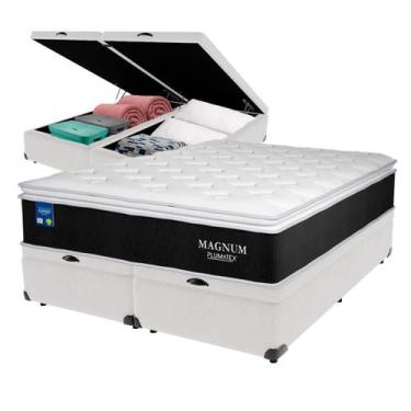 Imagem de Cama Box Baú Queen Branco + Colchão Magnum Molas Ensacadas Plumatex