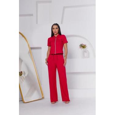 Imagem de Conjunto de moletinho pantalona e ziper na blusa e elastico na cintura