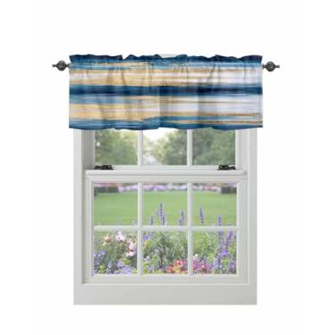 Imagem de Cortina para janelas ombré azul dourado branco ondulado haste bolso sanefa tratamentos abstrato oceano cortinas curtas para cozinha janelas sala de estar quarto decoração 106,66 x 30,5 cm