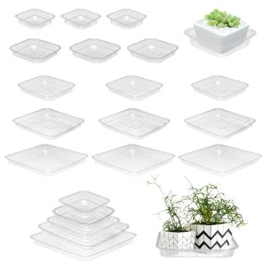 Imagem de Pacote com 15 pires de plantas para ambientes internos 10, 10, 25, 30, 30 cm, bandejas de plástico para plantas, bandejas quadradas para plantas, vasos de flores, pires, pratos de plantas