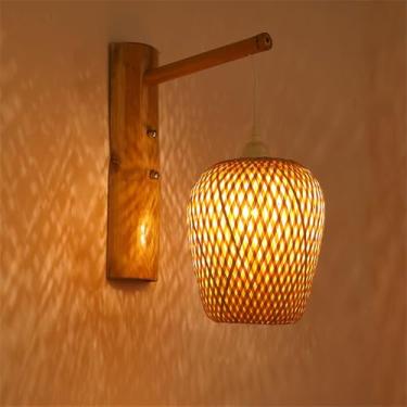 Imagem de Lâmpada de parede de arte de bambu de tecelagem moderna LED simples criativo sala de estar restaurante quarto estudoTeahouse Cafe Aisle Retro Wall Light (Estilo 14)