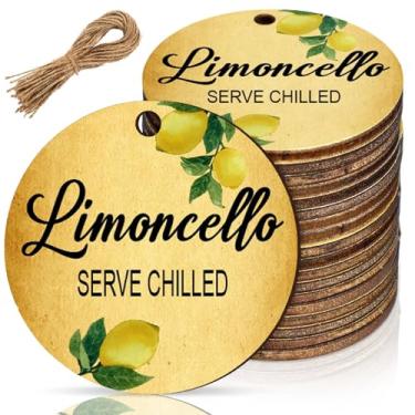 Imagem de Leinuosen Limoncello Etiquetas pintadas de madeira Limoncello Etiquetas de madeira de 3 cm para favor, cesta, presente, comida, evento, celebração, chuveiro, reunião, obrigado