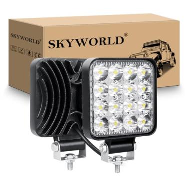 Imagem de SKYWORLD Luzes LED Offroad, 2 pçs 8,5 cm 48 W Ponto Quadrado Mini Luz de Nevoeiro Condução Lâmpada de Trabalho 12V 24V para Caminhões de Carro 4x4 SUV ATV Tractores Escavadeira Barcos Iluminação,