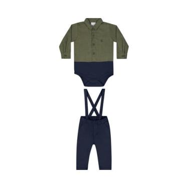 Imagem de Conjunto com Body Camisa e Calça com Suspensório para Bebê Menino Quim