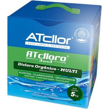 Imagem de AtCllor, Cloro multifuncional 3 em 1, Orgânico, Concentrado e estabilizado para piscina, Clarifica, Algicida, Decanta, AtClloro, Teor de ativo 36,47%, Granulado, 5 Kg, Verde