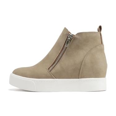 Imagem de Soda Taylor Bota de salto alto invisível com sola anabela e zíper lateral, Nobuck castanho-acinzentado, 6.5