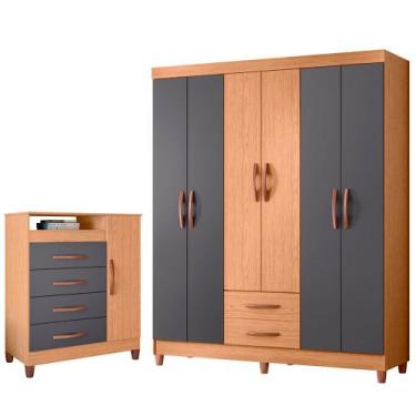 Imagem de Quarto Solteiro Completo Guarda Roupa Âmbar 6 portas Cômoda Turquesa -