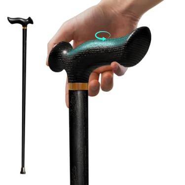 Imagem de ispuoocti Bengala Ergonômica De Madeira Com Aderência Confortável O Dia Todo, Feita À Mão, Maciça Natural Para Homens E Mulheres, Ultraleve, Idosos, Suporta Até 227 Kg, Acessórios (Madeira Freixo)