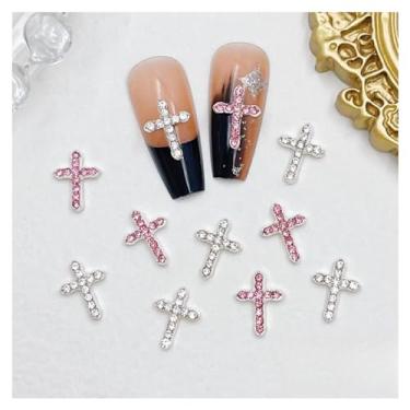 Imagem de KINGVELLY 20 Peças De Pingentes Unhas Luxo Em Forma Cruz Liga 3D, Pedras Preciosas Pérola, Cristal Diamante, Decoração Para Arte Acrílica, Designs Faça Você Mesmo (Diamante Rosa, Branco, 2 Estilos)
