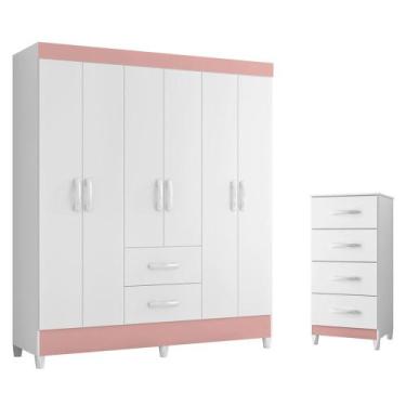 Imagem de Quarto Completo Casal Guarda Roupa 6 Portas e Cômoda Mobi - Albatroz, 