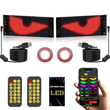 Imagem de 2 peças de luz LED olho diabo de 17,3 cm x 7 cm para carros, olhos de monstro programáveis para caminhões, tela flexível de LED, adequada para janela de para-brisa de carro, caminhão, com controle