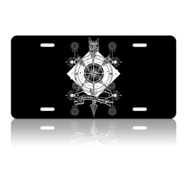 Imagem de Bússola Flecha Estrelas Placa de Licença Capa Personalização Frente Carro À Prova de Ferrugem Aço Inoxidável Metal Placa de Carro Etiqueta Divertida Novidade Vanity Tag 4 Parafusos Decorativos